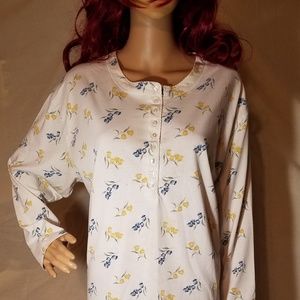 White w/ Floral Print Henley Top by Golden Touch